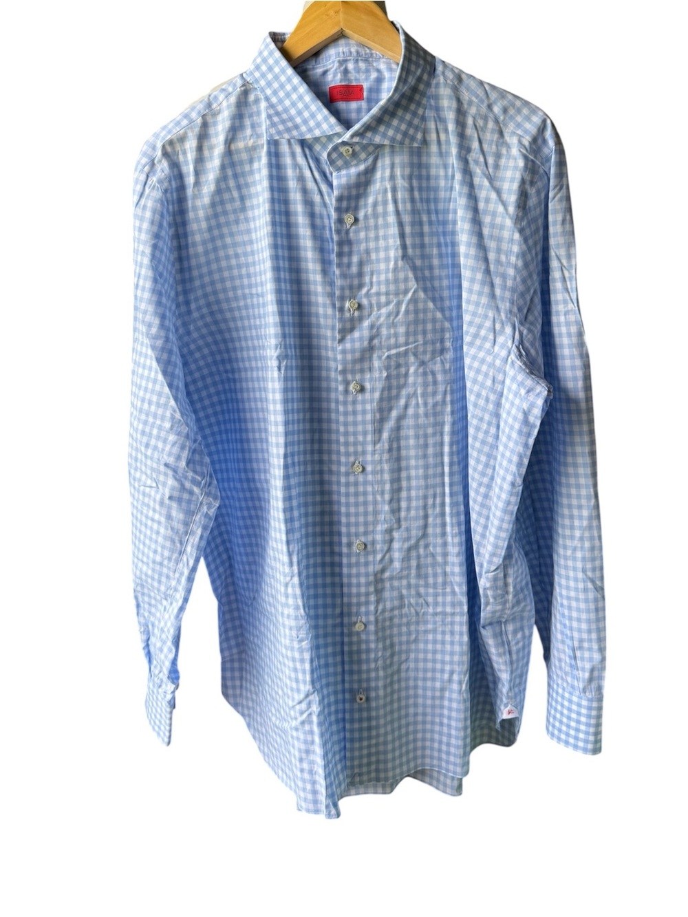 Isaia Light Blue & White Gingham Button-Down Shirt
